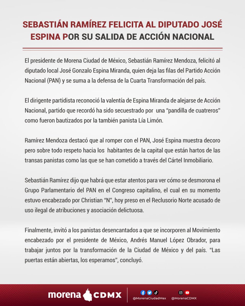 Cada día es más evidente la descomposición del PAN. Estamos viviendo momentos únicos para la Ciudad y el país, y esta lucha nos necesita a todas y todos. Hoy se suma a nuestro Movimiento <a href="/gonzalo_espina/">Gonzalo Espina</a>, quien desde el congreso nos ayudará a seguir legislando para profundizar la