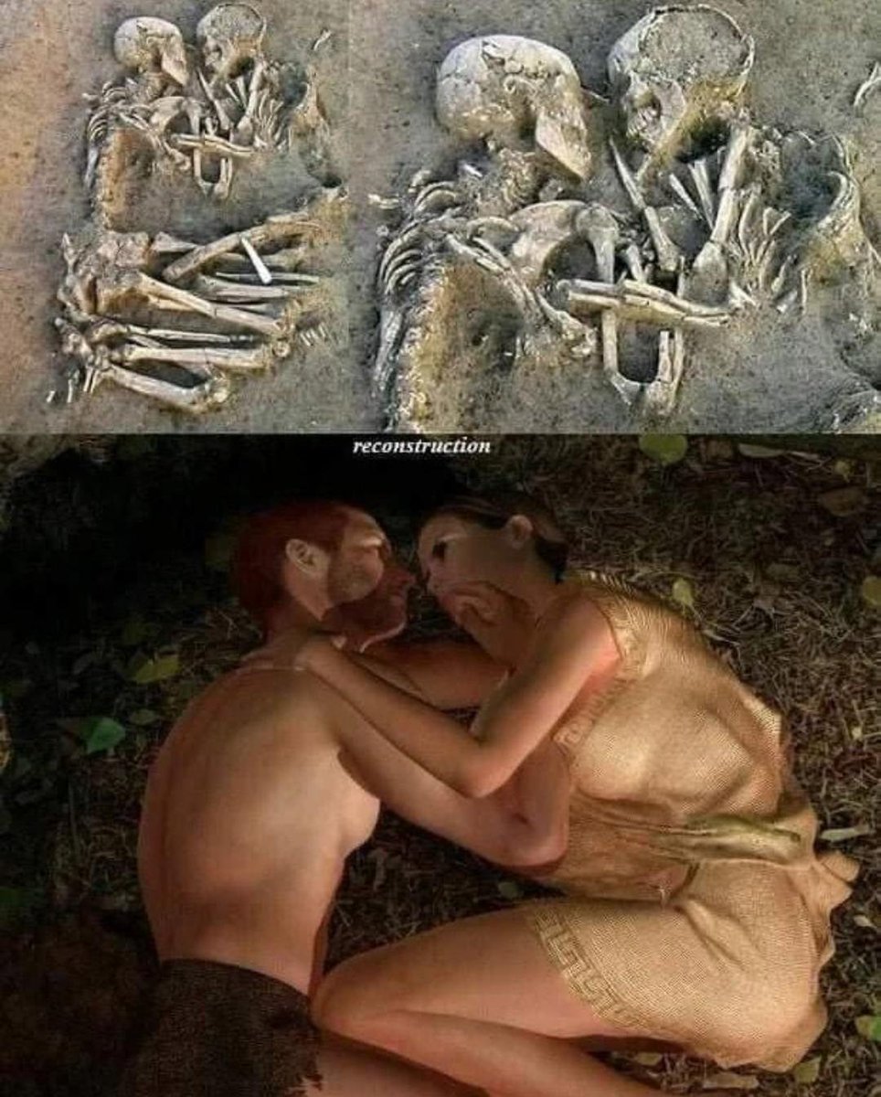 This 3D reconstruction shows the  position of two fossilized skeletons of a man and a woman dating back  6000 years ago 'Lovers of Valdaro'
#ManandWoman