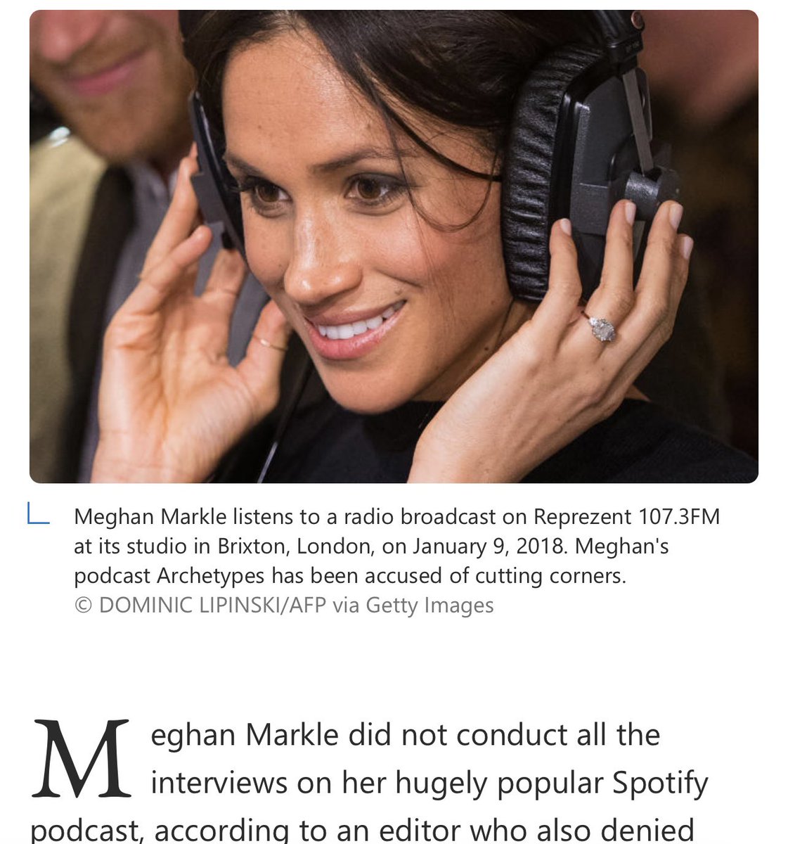 This is crazy. Due to technology, busy schedules, to limit travel, etc., podcast companies interview people, the interviewer records separately and it’s edited together. Happens all the time.The attacks on #MeghanMarkIe are out of control.This is what Princess Di went through. 😔