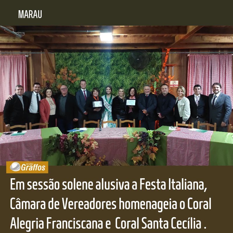 GraffosRevista's tweet photo. Foi uma noite especial a solenidade promovida pela Câmara de Vereadores de Marau, um momento de celebrar os antepassados e a história da imigração italiana em Marau e  comemorar os 40 anos de existência do Coral Alegria Franciscana e os 25 anos do Coral Santa Cecília. https://t.co/SNAqglHOYf