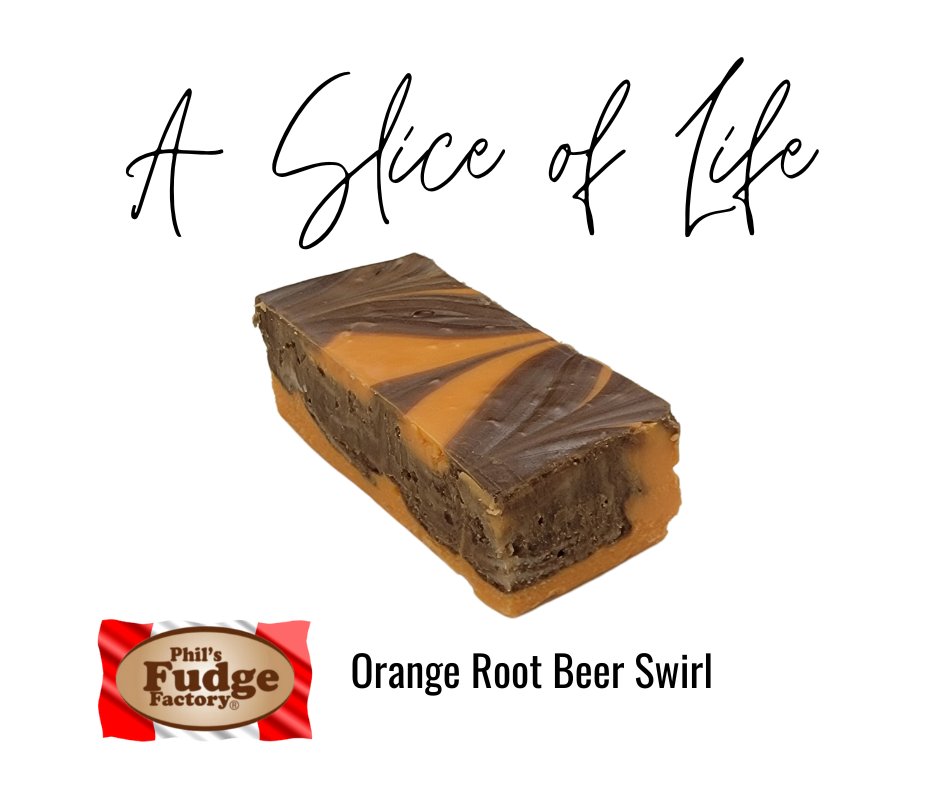 The June Fudge Flavour Wheel winner - Orange Root Beer Swirl! #philsfudge #rootbeer #creamsicle #fudge