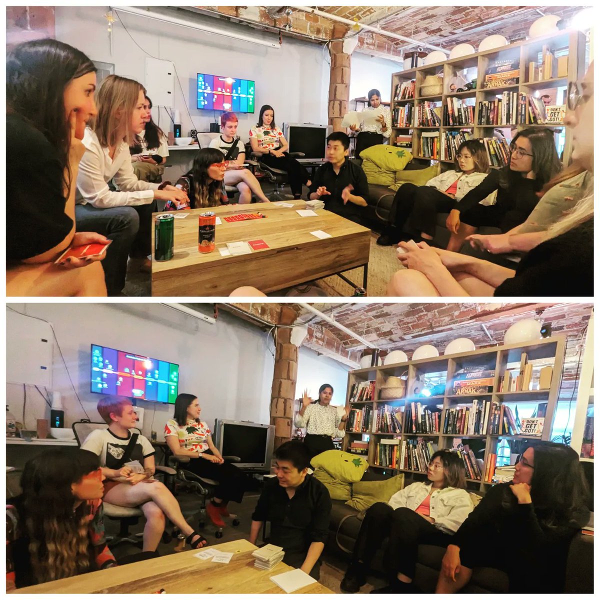 yiyiwzhang's tweet image. ✅ another lovely Women in Games NYC event @gumbo_nyc! We watched trashy reality TV (for critical research) and did a #playtest of @RabbleGame 's latest prototype card party game! 

#playtesting #gamedesign #NYmakesgames #womeningames #WomenInSTEM