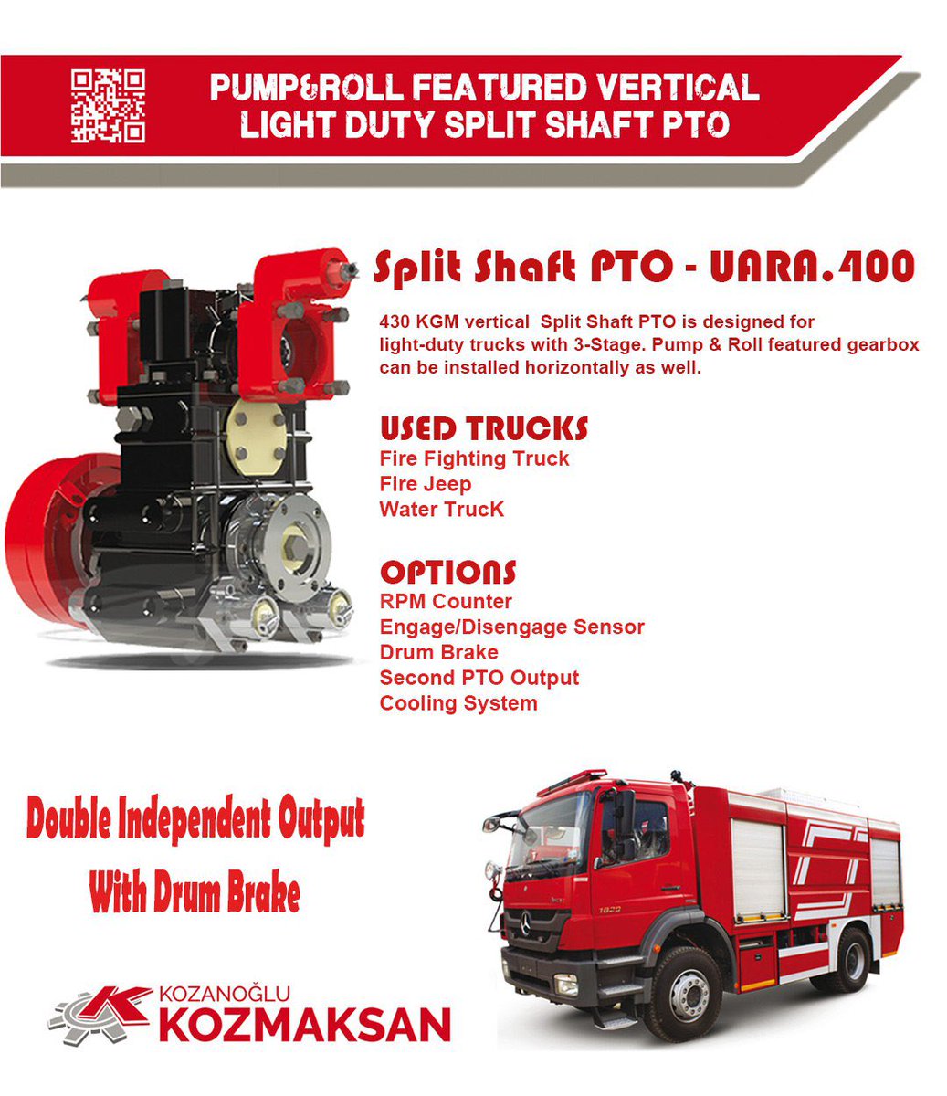 KozmaksanPTO's tweet photo. ✔️Fight with fire more remotely, effectively and safely with Kozmaksan's 430 KGM Vertical Split Shaft PTO - UARA.400
Designed for Fire Fighting Trucks, Fire Jeep, Water Trucks.
https://t.co/OlSMolGqOM
#powertakeoff #pto #vehicles #truck #firetruck #commercialvehicle https://t.co/kFNbb5Ic7a