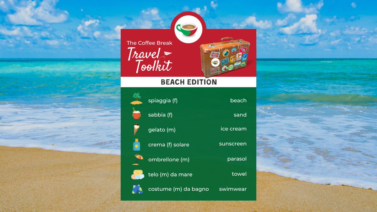 Today we are sharing some useful vocabulary for a day at the beach 🏖️☀️ Locations near the beach are certainly very popular for tourists. Do you like to visit the beach when you travel abroad? Have you visited any Italian beaches? Let us know in the comments ✍️