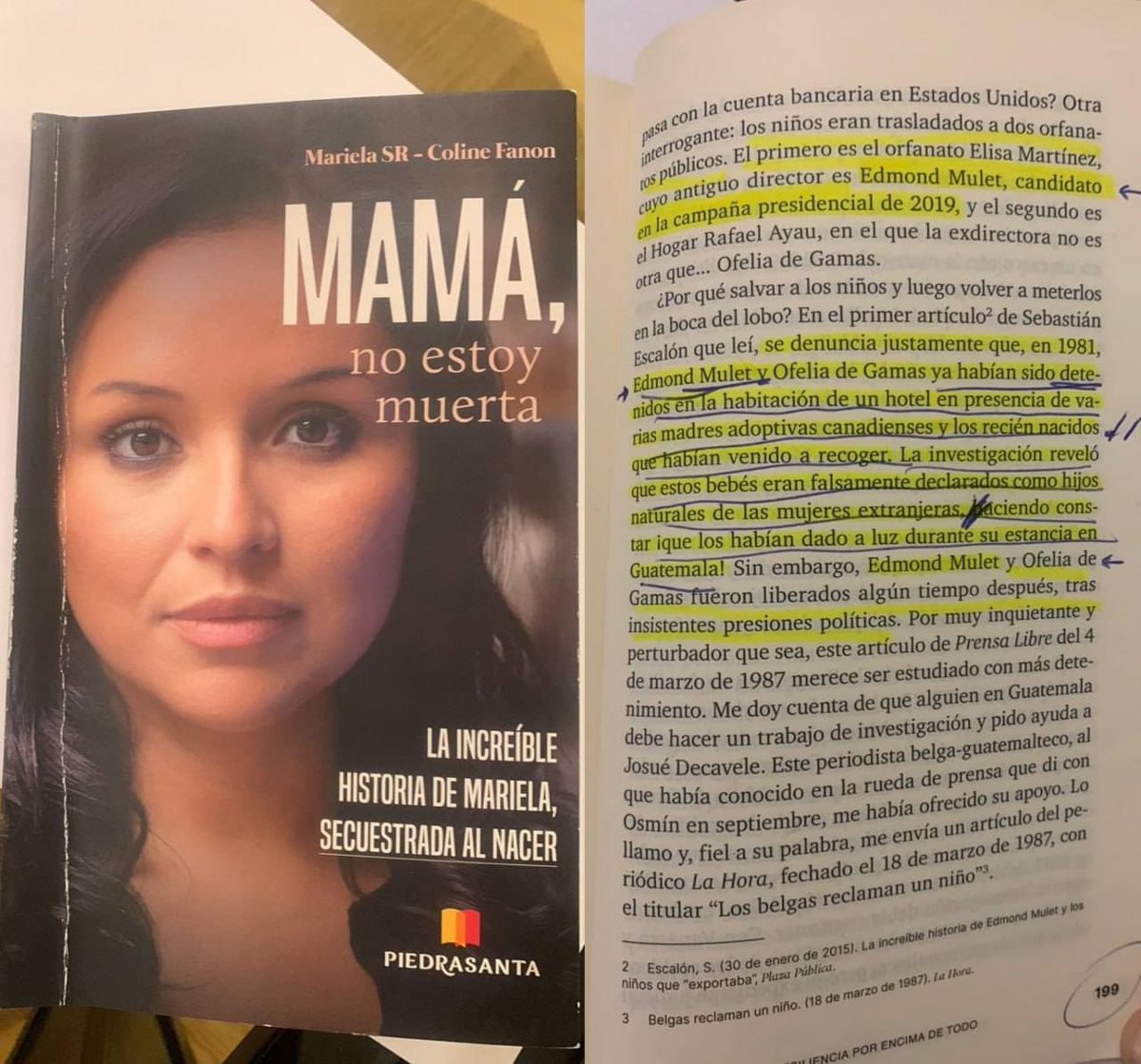 Aquí la clara evidencia de que @Edmondmulet sí aparece mencionado en el libro 'Mamá no estoy muerta'. Como es su costumbre, miente a los guatemaltecos sobre su pasado. #ZuryPresidente #MuletMiente