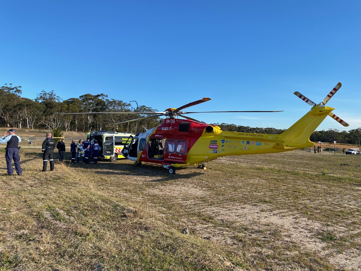 WRHS_official's tweet photo. Yesterday the Westpac #RescueHelicopter was tasked to #Wyee where a man sustained burns to his face, upper torso and airway following an explosion to an electrical meter box. He was treated by the #Helicopter Critical Care Medical Team and flown to Royal North Shore Hospital. https://t.co/w8hM3NOYV9