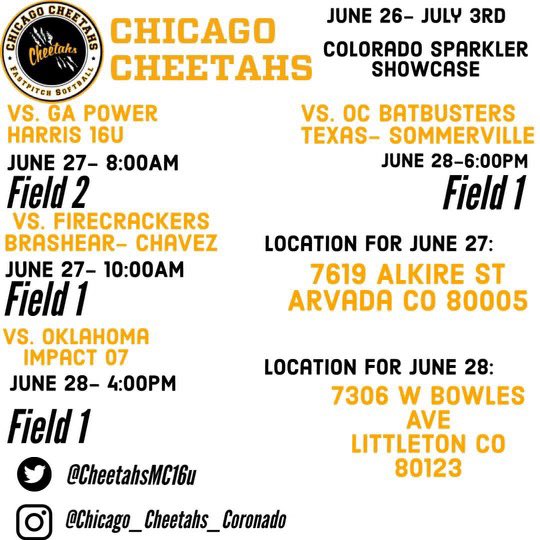 Excited for our up coming tournament in Colorado! Here is our schedule for that week!!  @CheetahsMC16 <a href="/NIUSoftball/">NIU Softball</a>  <a href="/BadgerSoftball/">Wisconsin Softball</a> <a href="/CoastalSoftball/">Coastal Carolina SB</a>