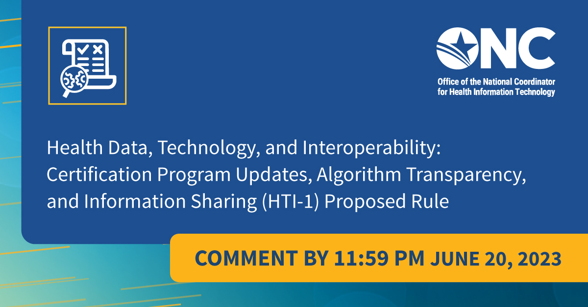 LAST CHANCE: #HTI1 public comment period ends soon! We have made a public comment template available for use. Please submit comments no later than 11:59pm ET  TODAY (June 20).  healthit.gov/proposedrule