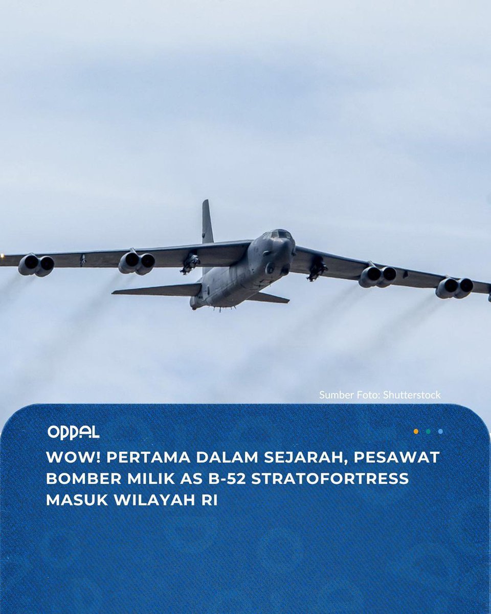 oppal_id's tweet image. Pesawat Bomber milik Amerika Serikat B-52 Stratofortress baru aja mendarat di Indonesia, gengs. Katanya, ini merupakan kali pertama pesawat bom tersebut menyentuh landasan di Indonesia!

Wah, bakal ada kegiatan menarik apa ya gengs? Cari tahu di postingan ini, yuk!😍

#oppal