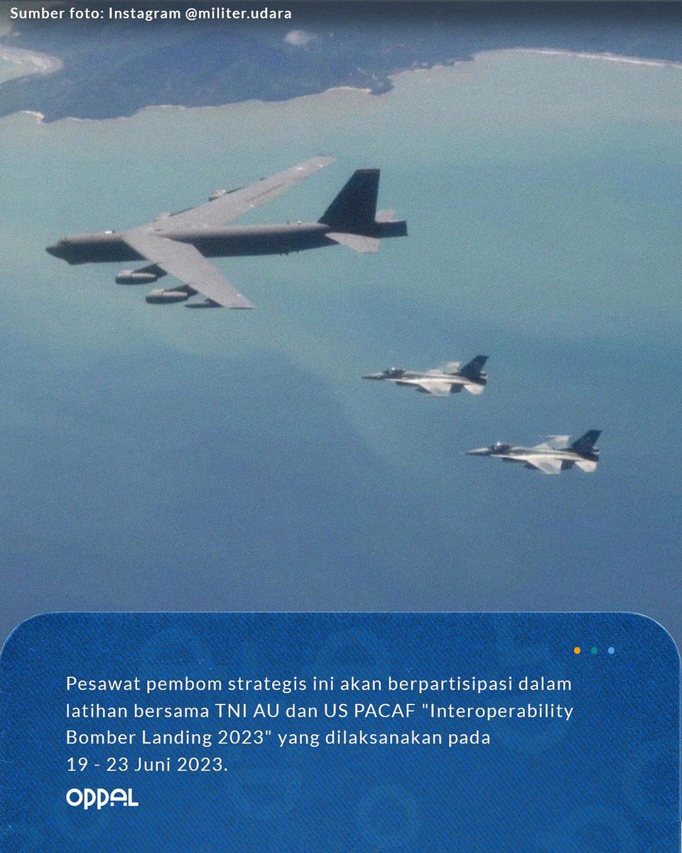 oppal_id's tweet image. Pesawat Bomber milik Amerika Serikat B-52 Stratofortress baru aja mendarat di Indonesia, gengs. Katanya, ini merupakan kali pertama pesawat bom tersebut menyentuh landasan di Indonesia!

Wah, bakal ada kegiatan menarik apa ya gengs? Cari tahu di postingan ini, yuk!😍

#oppal