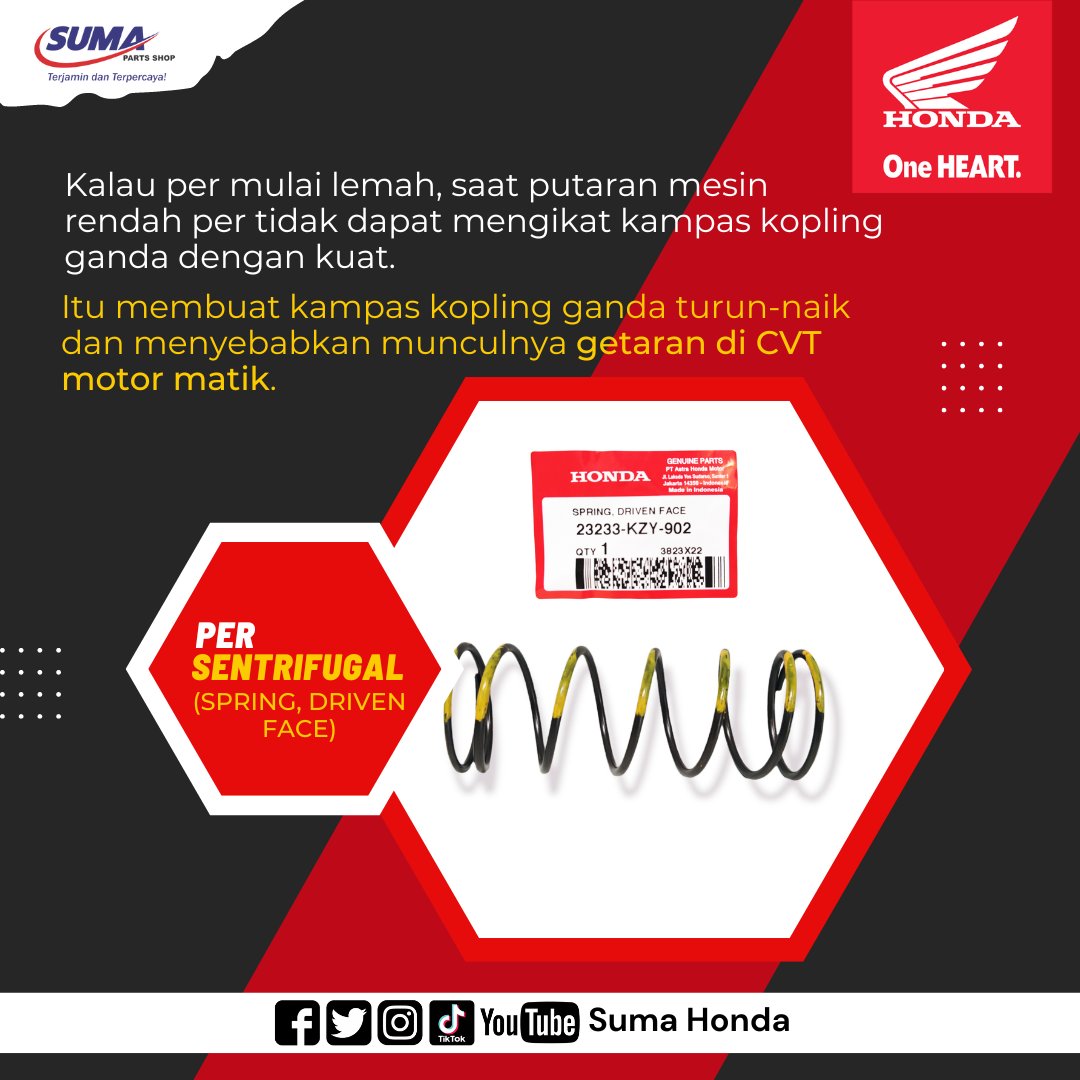 SumaHonda's tweet image. Motor kerasa geter? 😯
Geter pada motor, bisa jadi karena CVT yang geter tuh Brosis.
Yukk simak tipsnya...

#info #Tips #Trik #CVT #OneHEART #Tokopedia #shopee #Reseller #Dropshipper #TokoSpareParts #Spareparts #SumaHonda #hgp #HondaGenuineParts #motor #honda #sumapartsshop