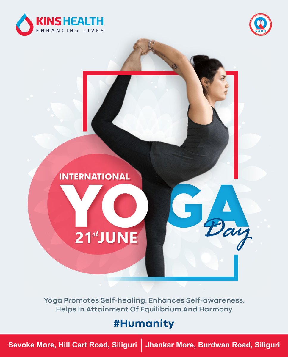 KinsHealth's tweet photo. Regular Yoga practice enhances physical health, balances mental and spiritual well-being. It brings strength, flexibility and serenity. Kins Health wishes you a Happy International Day of Yoga. Let the power of yoga uplift your spirit. 

#InternationalDayofYoga https://t.co/QGzKiky9f5