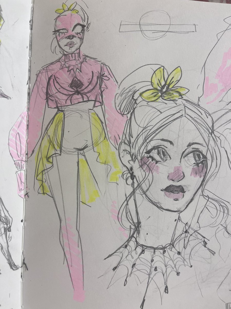 Obscured_Trash's tweet photo. Hello fellow artists on twitter, 

I’m working on making a spidersona and I could really use some input in the design aspect of my character. Her name is Gia Keen and she’s based off the pink crab spider. 

Thanks for any and all input! 
#spidersona #spidersonaart #Spiderman https://t.co/Q1tWoadQFh