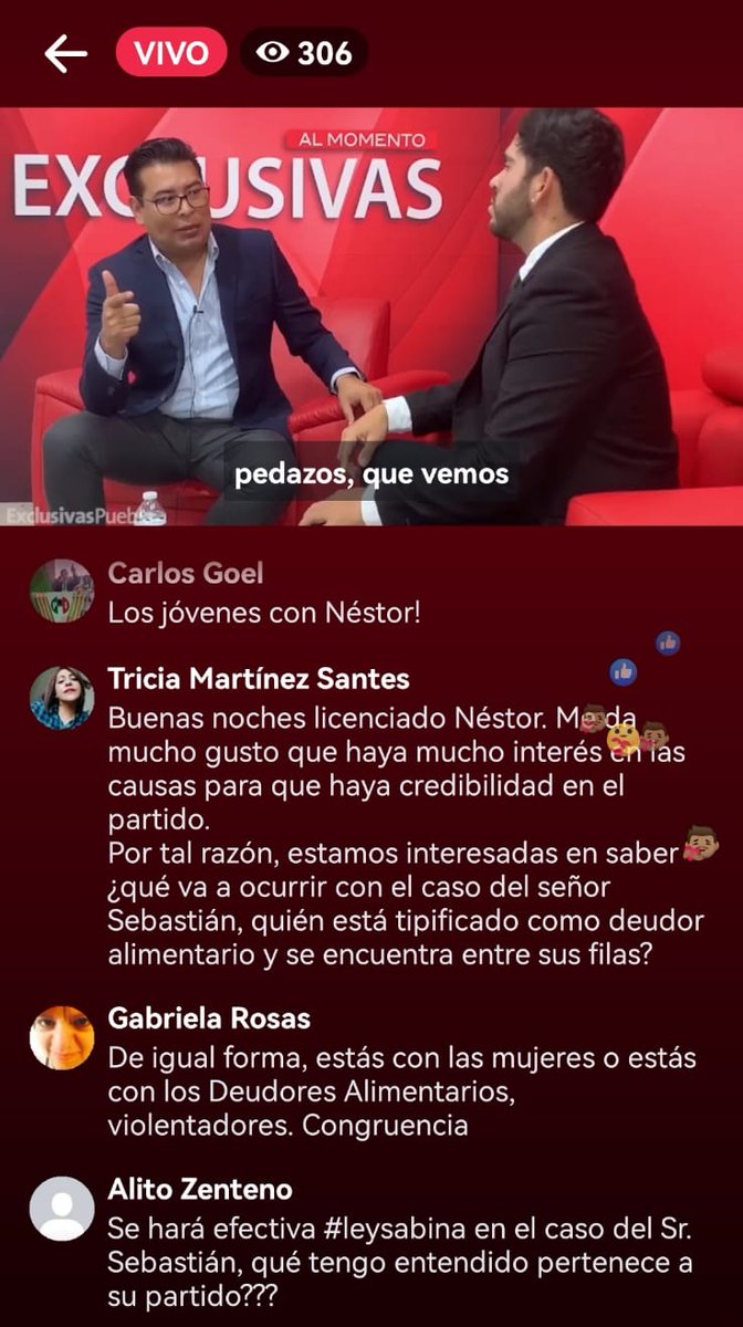 No le vemos sentido anunciar un #EnVivo en el que no se atenderán los cuestionamientos de la audiencia. Estaremos pendientes de los comentarios de su invitado @NestorCamarillo . Las mujeres merecen respuestas claras. 
#DeudoresAlTendedero