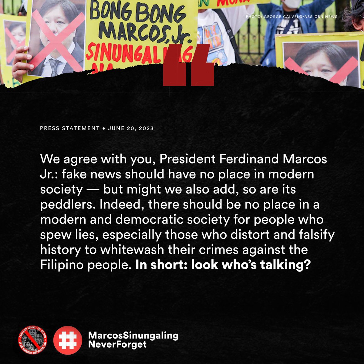 CARMMA: Fake news peddlers have no place in a modern and democratic society, and they include the Marcoses

#ML50 
#NeverAgain 
#NeverForget 

web.facebook.com/photo?fbid=582…