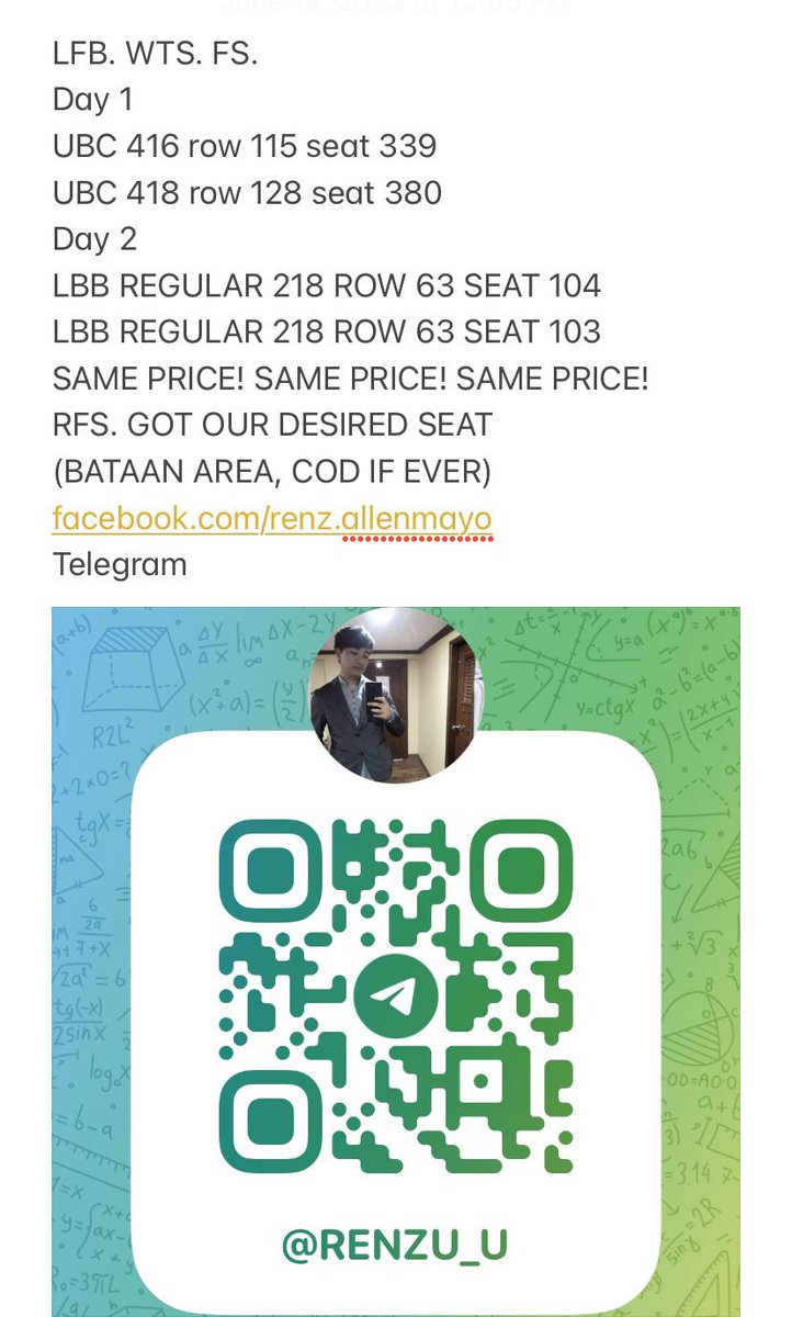 RenzMayo's tweet photo. Hi ONCE!
Please help me to sell my extra tickets. 
💯 legit, pass to scam. 

RT would be appreciated. Thank you. 
@JYPETWICE @JYPETWICE_JAPAN @twice_ph @oncehq 

#TWICEINBULACAN #TWICE_5TH_WORLD_TOUR_in_BULACAN #READYTOBE_WORLDTOUR #READYTOBE_WORLDTOUR_in_BULACAN https://t.co/4OodtZfHa0
