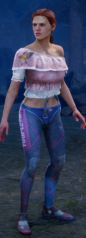 Spine_Theif's tweet photo. @DeadbyDaylight  New meg pants look great but i'm not sure they are supposed to do this with her crop tops? https://t.co/uZq09XT16U