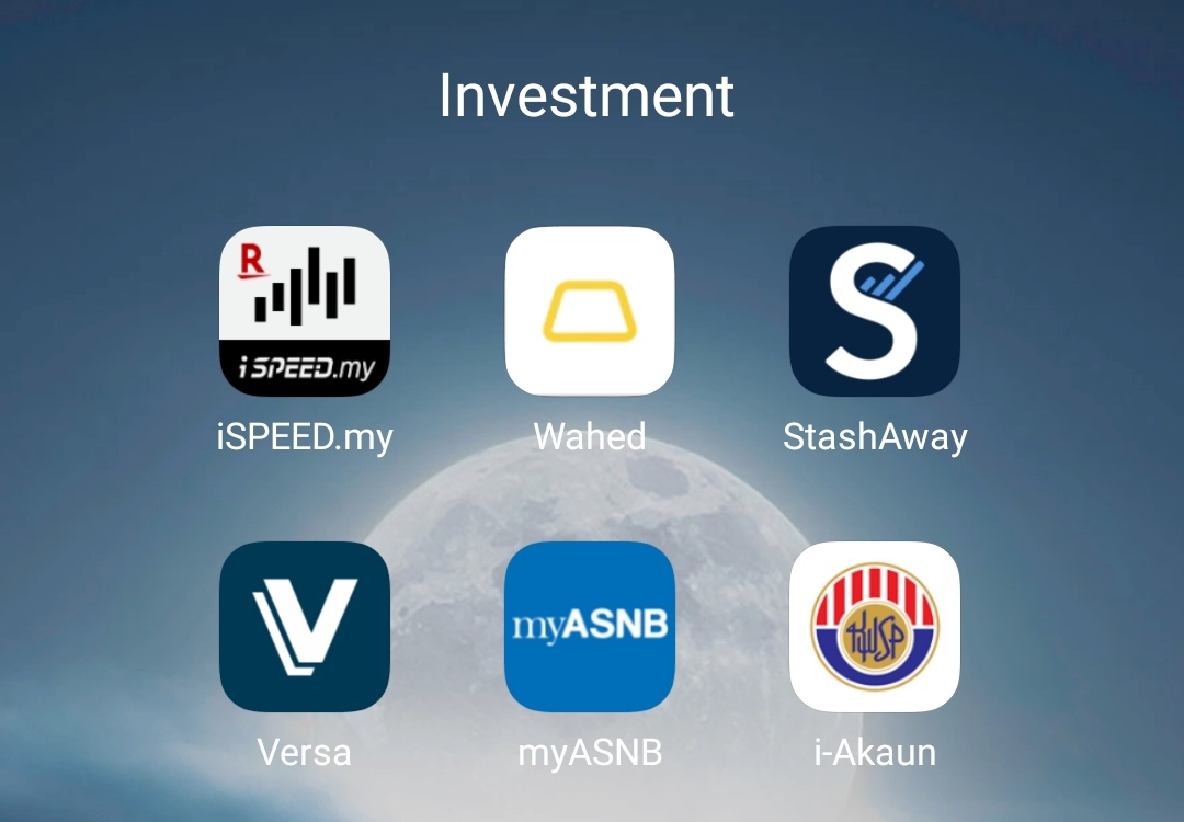 The investment apps I'm currently using:

- iSpeed (Rakuten Trade)
- Wahed
- StashAway
- Versa
- myASNB
- i-Akaun

What investing apps you have in your phone?