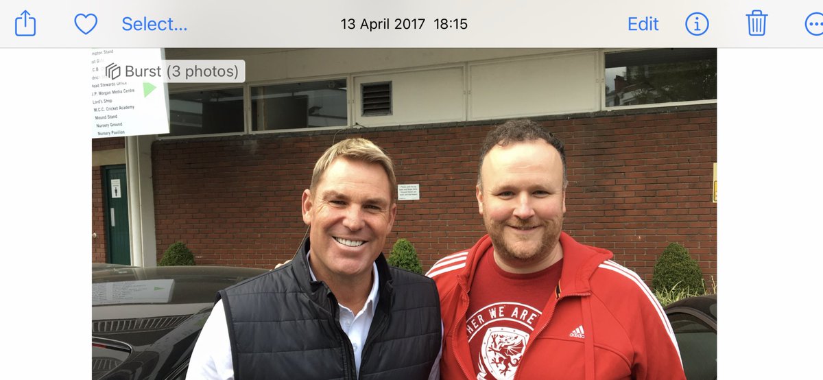 @mattletiss7 @mattletiss7 great QUEstion ?

SHANE WARNE (108) AND(19) 
TOM NUMBERS (140) = 267( 23 + *244) 

Great to meet you @ShaneWarne 🕊️ 

This photo was taken THURSDAY(116 Le Tissier) 4/13 2017

4+13 = 17… (2Ø17) + 217 + 33(18:15) = 267

13 + APRIL(56) = 69(Cricket/Thailand) 

THE KING…