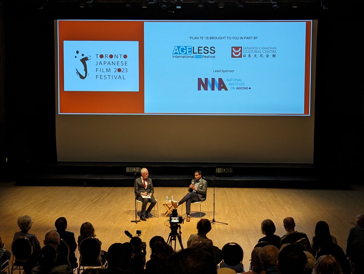 evanchong's tweet photo. Worlds collide! Demonstrating how great film can be used to make conversations on how we care for our older adults more mainstream, great to see @DrSamirSinha at the @PLAN75movie screening at #TJFF! Thank you to @AgelessFilmFest &amp; @JCCC_Toronto for such a thought provoking night. https://t.co/NaLksGRpPF