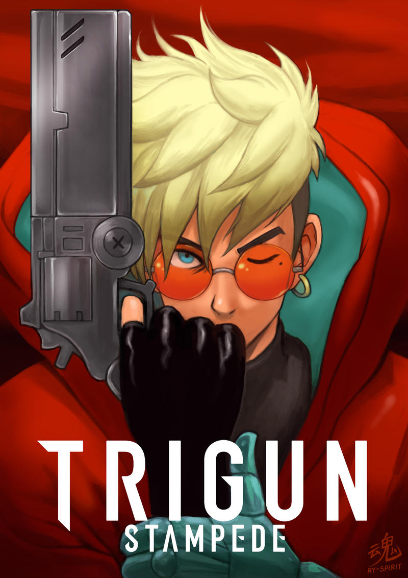 Quite like the new reboot design of Vash in Trigun Stampede, so drew him in the style of the original Trigun poster pose.