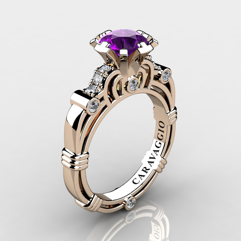 New 💍 caravaggiojewelry.com/?p=433949 Art Masters Caravaggio 14K #Rose  Gold 1.0 Ct #Amethyst #Diamond #Engagement Ring R623-14KRGDAM by Caravaggio™ Jewelry