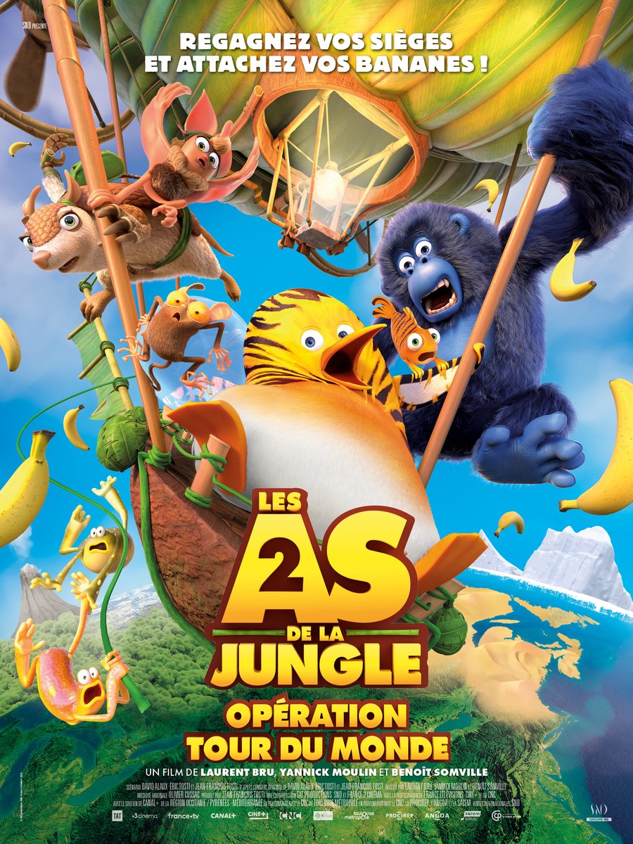 tatprodofficial's tweet photo. Regagnez vos sièges et attachez vos bananes, ils reviennent cet été sur grand écran 🍌🌴

Découvrez l’affiche du film des As de la Jungle 2 - Opération tour du monde, le 16 août au cinéma ! 🌍

Avec @SNDfilms
#LesAsDeLaJungle #LesAsDeLaJungle2 https://t.co/wP6o27MBo6