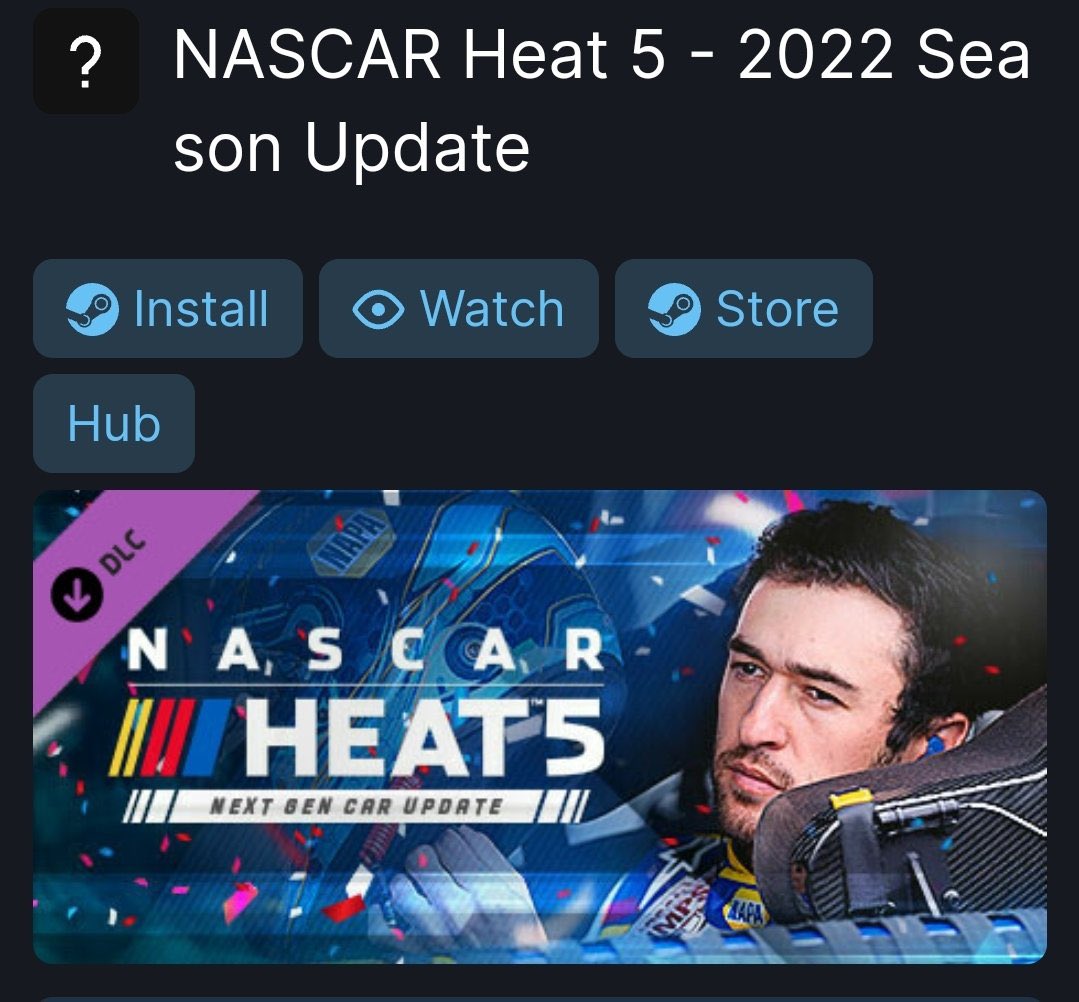 NASCAR Heat 5 2022 DLC is now on the Steamdb website

2022…