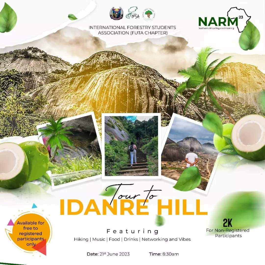 Hezeewealthfwt's tweet photo. It's the Third day of NARM'23 and we will be going hiking, touring Idanre hill.
I am excited to explore nature and it's goodness alongside other foresters across Nigeria and beyond.
@IFSAFutaNigeria @IFSAdotnet #nigeria #students #nature #hiking #hillclimb #NARM23 #IFSAFUTA https://t.co/uaUmclewqQ