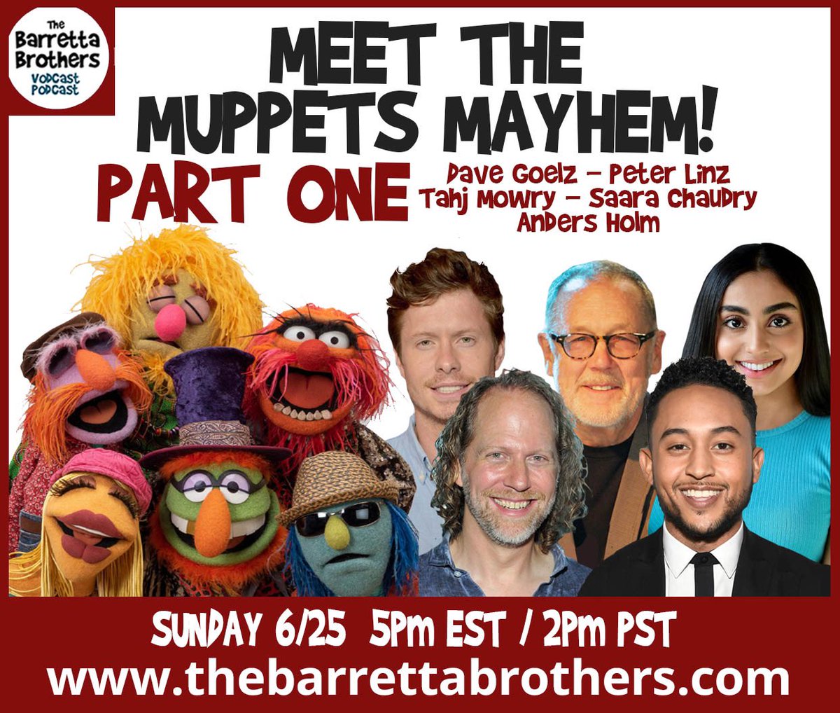 NEW SHOW!!! Meet The Muppets Mayhem - PART ONE. Would we lie to you? SPECIAL GUESTS. Sunday. 5pm EST - 2pm PST. Visit thebarrettabrothers.com <a href="/SaaraChaudry/">Saara Chaudry</a> <a href="/Tahjmowry11/">Tahj mowry</a> <a href="/Peterlinz71/">Peterlinz</a> <a href="/ders808/">Anders Holm</a> <a href="/billbarretta/">Bill Barretta</a>