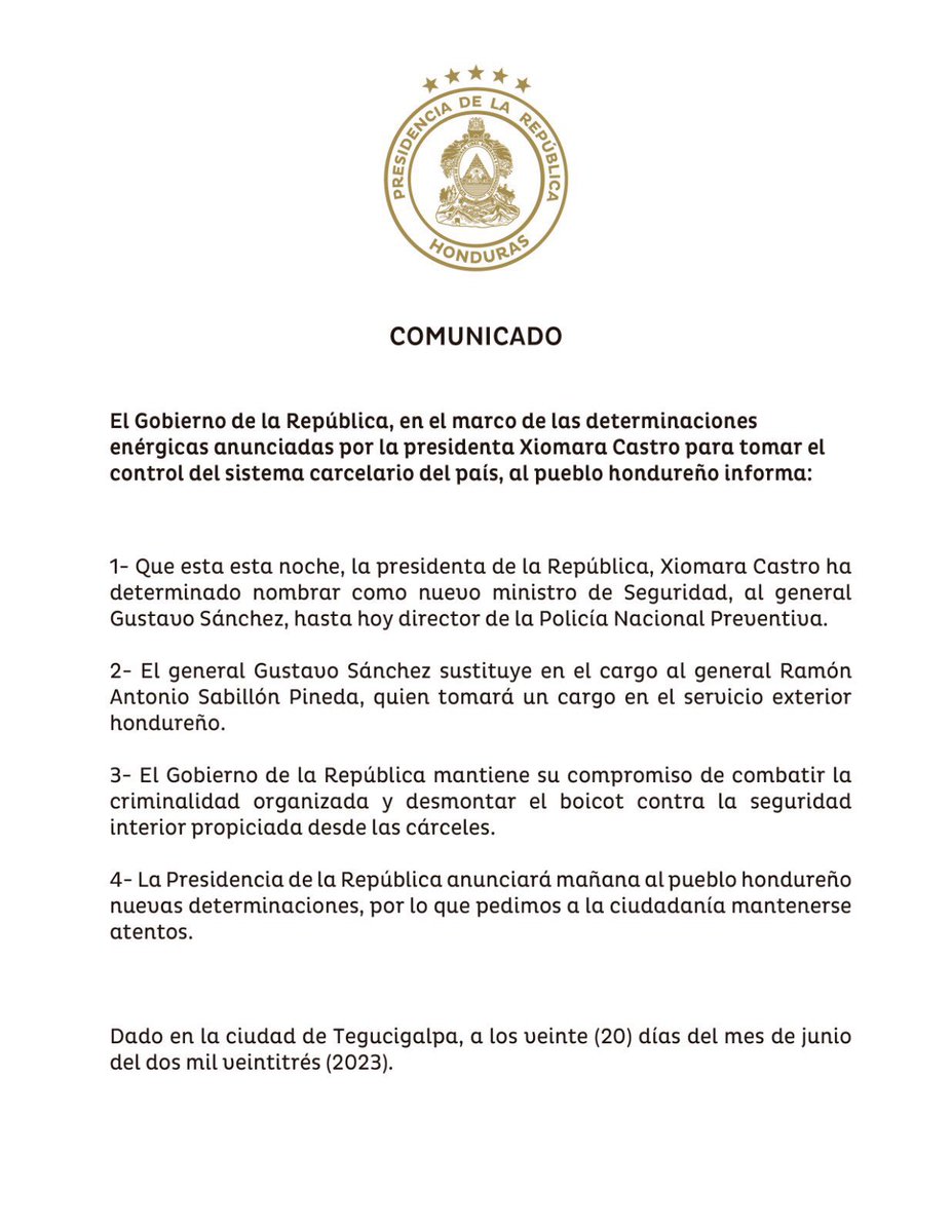 Destituyen a Ramón Sabillón como ministro de Seguridad, ahora tomará un cargo en el servicio exterior hondureño.
