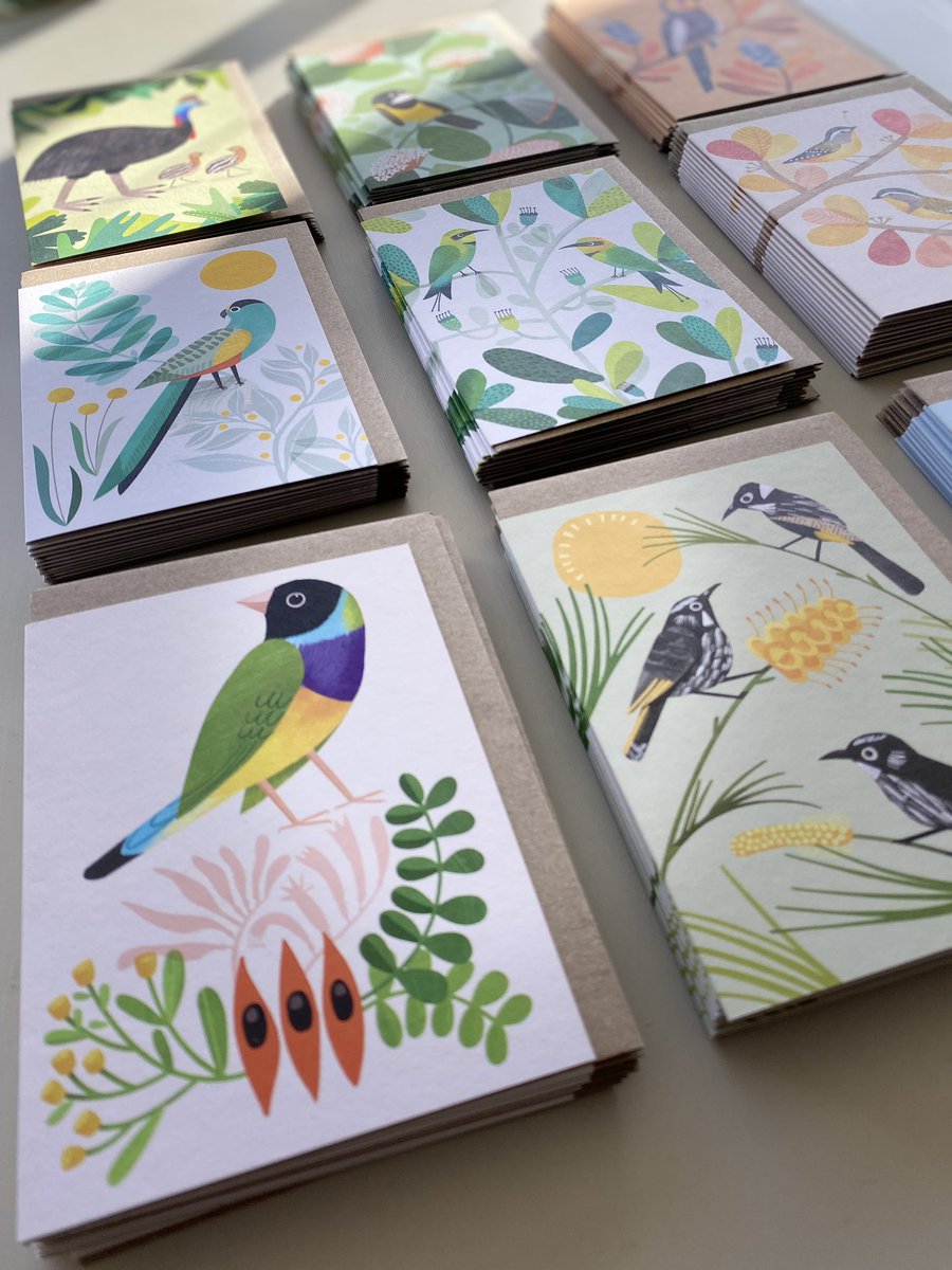 Here’s a mixed bag of Australian bird cards going out to a lovely corporate client who will send them as thank you cards. Corporates supporting Australian small business is a very good thing!  Thank you C 
sarahallen.com.au/?category=Cards
