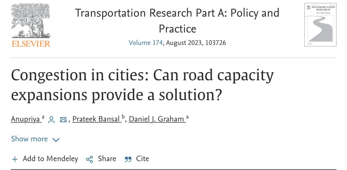 jfulponi's tweet image. Have you ever wondered why traffic doesn't improve even when more roads are built? A recent study made by Anupriya, Prateek Bansal and Daniel J. Graham in the Transportation Research journal dives into this "paradox".  Thread 🧵 sciencedirect.com/science/articl…