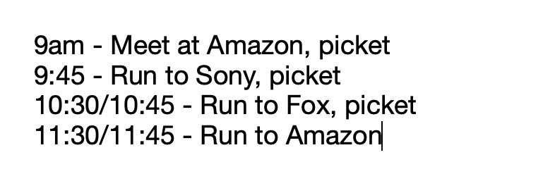 Thurs., 6/22, 9am @ @AmazonStudios: the last <a href="/WGAWest/">Writers Guild of America West</a> showRUNNERS run before Monday's #WGAStrike marathon! Join <a href="/polychrome_pen/">Sara Price</a> @boywithaperiod &amp; me for an easy 7 miles as we run  Amazon to <a href="/SonyPictures/">Sony Pictures</a> to <a href="/FoxStudioLot/">FOX Studio Lot</a>! #WGAStrong #WGASolidarity <a href="/LARoadRunners/">LA Road Runners</a> <a href="/PasadenaPacers/">Pasadena Pacers</a>