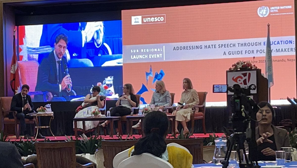 milleridriss's tweet photo. Fantastic ⁦@UNESCO⁩ meeting in Kathmandu yesterday to launch the UN guide for policymakers on addressing hate speech through education. Honored to be a part of the conversation &amp; learn from such rich &amp; diverse experiences across South Asian region. Link to guide below 1/ https://t.co/mwACInQa4L