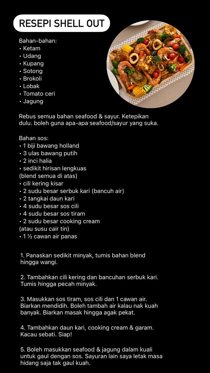 prettylupins's tweet photo. Here the recipe for homemade shell out. 🦐🦀

Memang sedap &amp; puas masak sendiri kat rumah. 😍 Walaupun seafood mahal sikit, tapi memang berbaloi, boleh makan 3-5 orang. Kami repeat sampai malam ajak adik ipar sekali. 😂

Boleh save resepi ni. Nanti cuba tau! ✨ https://t.co/XxjgbSIL1w