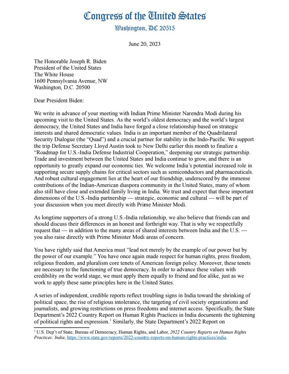 NihadAwad's tweet photo. .@POTUS
Listen to the 18 US Senators and 57 members of congress who are speaking out against Indian PM Modi's horrible record on:
human rights, press freedom, 
religious freedom, and pluralism.
Let's not allow him to destroy the world oldest democracy. 
#ModiInUSA
#ModiCriminal https://t.co/XTlf6couMj