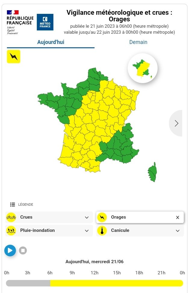 ⚠️#Vigilancejaune #orages 🟡

Reprise du risque orageux en fin d'après-midi et soirée de ce #mercredi. La localisation des orages les plus virulents reste encore incertaine.

👉vigilance.meteofrance.fr