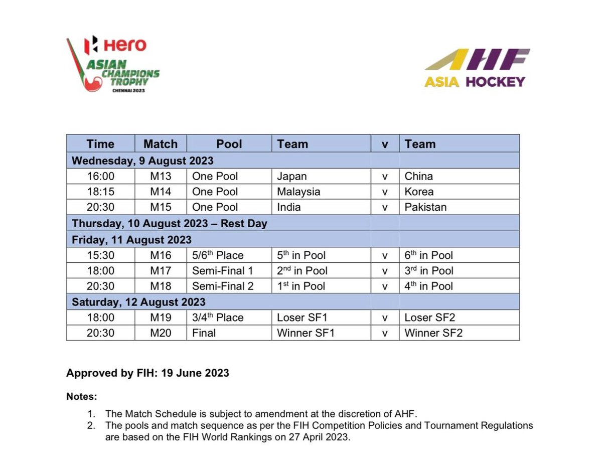 India vs Pakistan on Aug 9. #AsianChampionsTrophy #Hockey