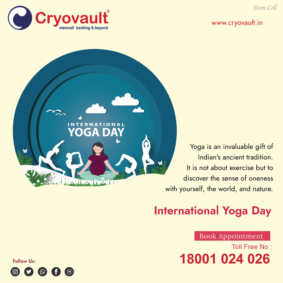 International Yoga Day.....!
Call Now:- 18001024026
Visit:- cryovault.in
#cryovault #cordblood #stemcellbanking #stemcelltreatment #stemcellbanking #india #savestemcellsafterbirth #yoga #yogaday #international #largeststemcell #cordbloodstemcells #umbilicalblood