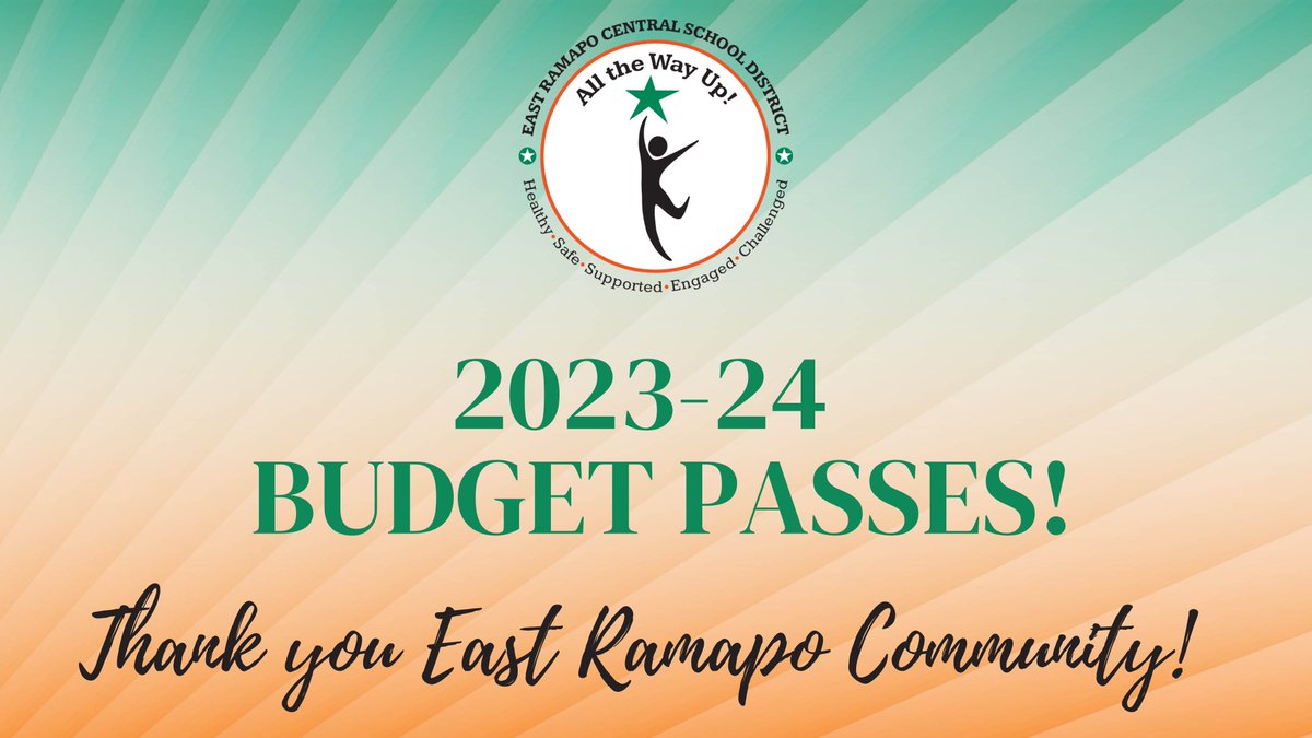 TY #EastRamapo for supporting our district and the revised 2023-24 budget. #Academics #socialemotionallearning #Operations. Prelim results of the 2023-24 budget vote show an approved budget with 1994 ‘yes’ votes &amp; 768 ’no’ votes.www.ercsd.org/budgetrevote20…
 #ThankYou #Community