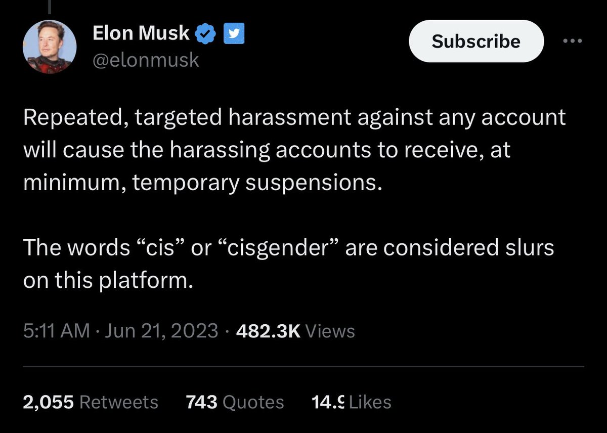 keffals's tweet image. elon musk is cisgender