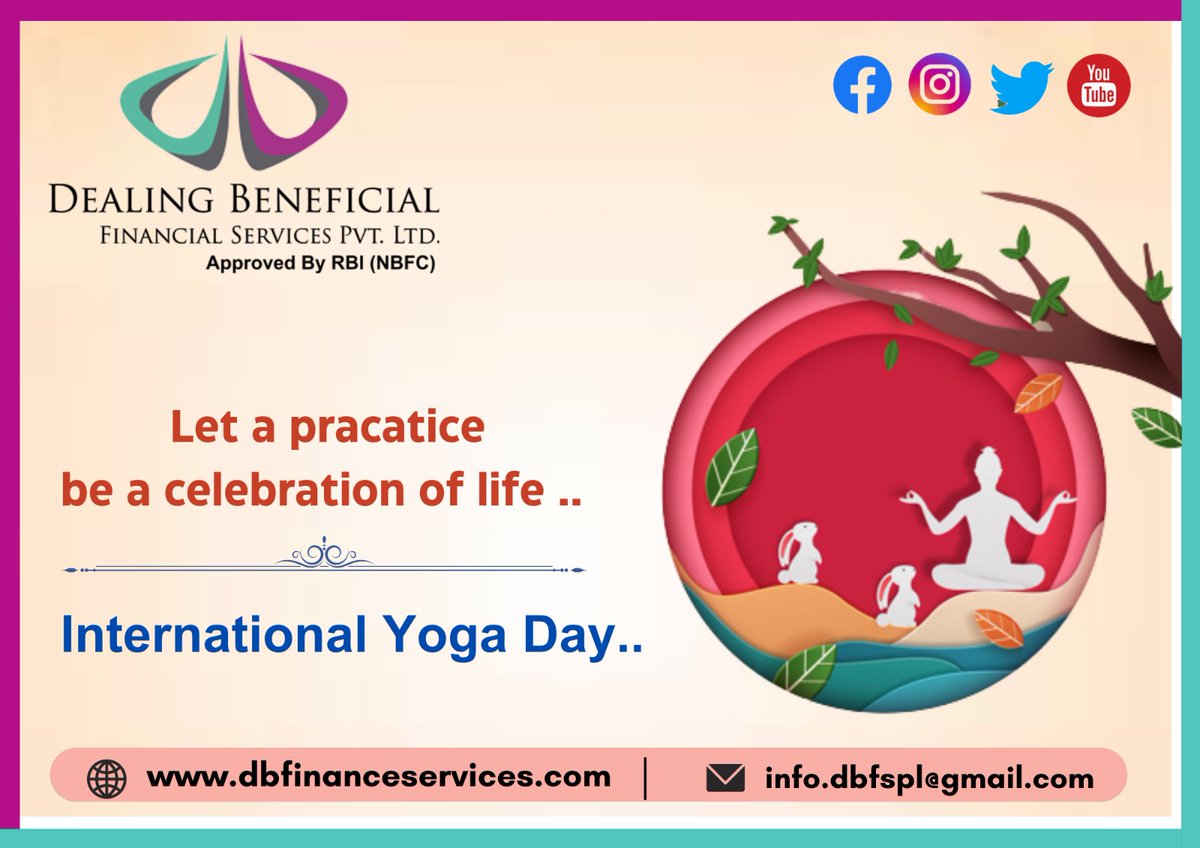 DBFinance's tweet photo. Happy International Yoga Day 2023. योगः कर्मसु कौशलम् ।
#InternationalYogaDay
#internationalyogaday2023
#personalloan
#mortgageloan
#goldloan
#businessloan
#twowheelerloan
#loanservices
#NBFCs
#loan
#finance
#dbfs https://t.co/h3oolEmpDG