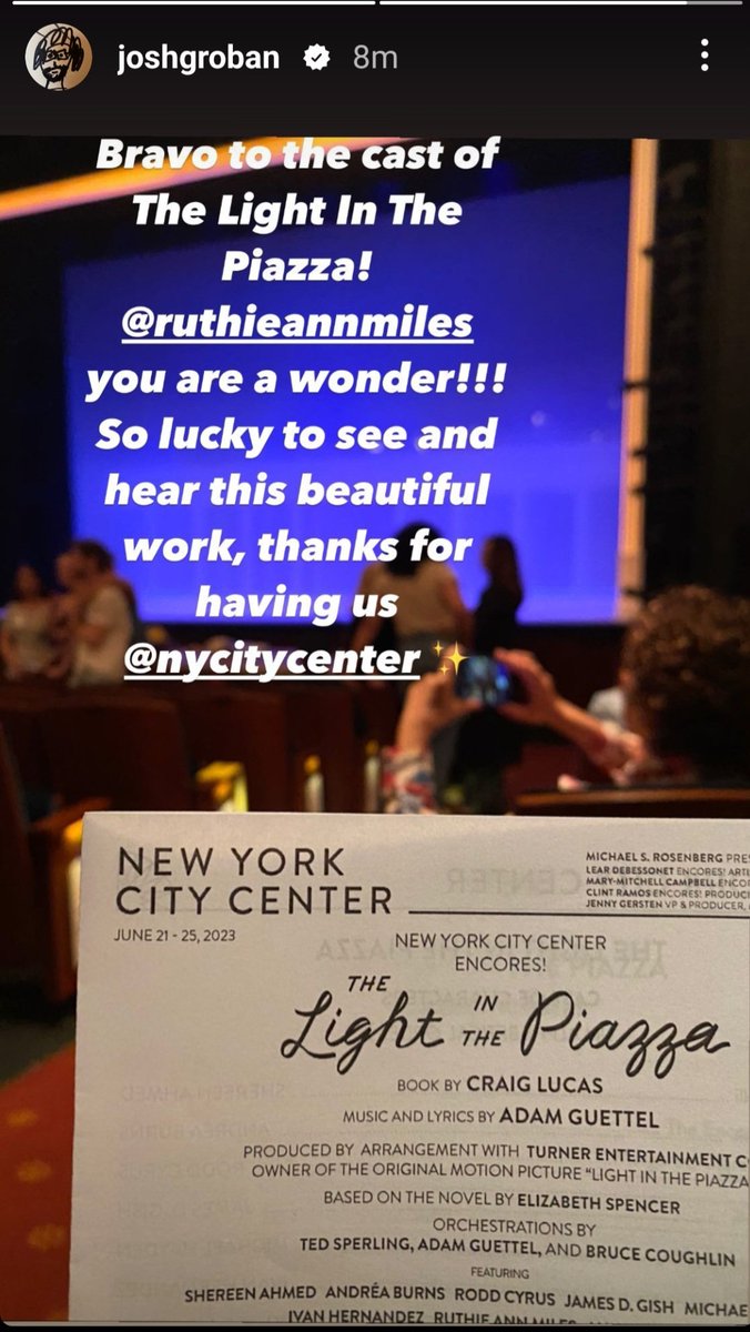 #instastory from @joshgroban @NYCityCenter #TheLightInThePiazza  #ruthieannmiles