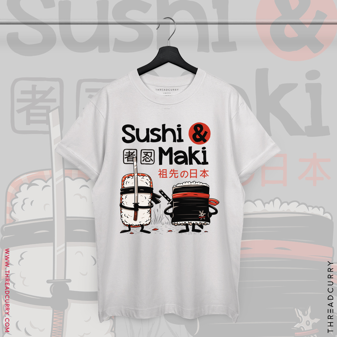 The creative abstract art and the colourful pattern on it could be your new story! Smile and put on a happy face. 

#threadcurry #wearwhatyoubelieve
#graphictshirt

Sushi & Maki - buy this Tshirt - bit.ly/threadcurry-su…