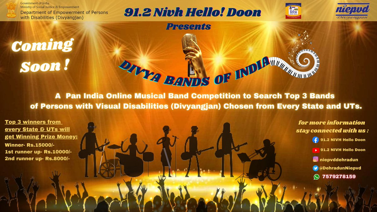 DehradunNiepvd's tweet photo. A pan #India #music #band #Competition is being organised specially for #PwVI under the guidance of @socialpwds @MSJEGOI .ππ
@PIB_India @pib_MoSJE @ipritamofficial https://t.co/CjOZVgtAPD