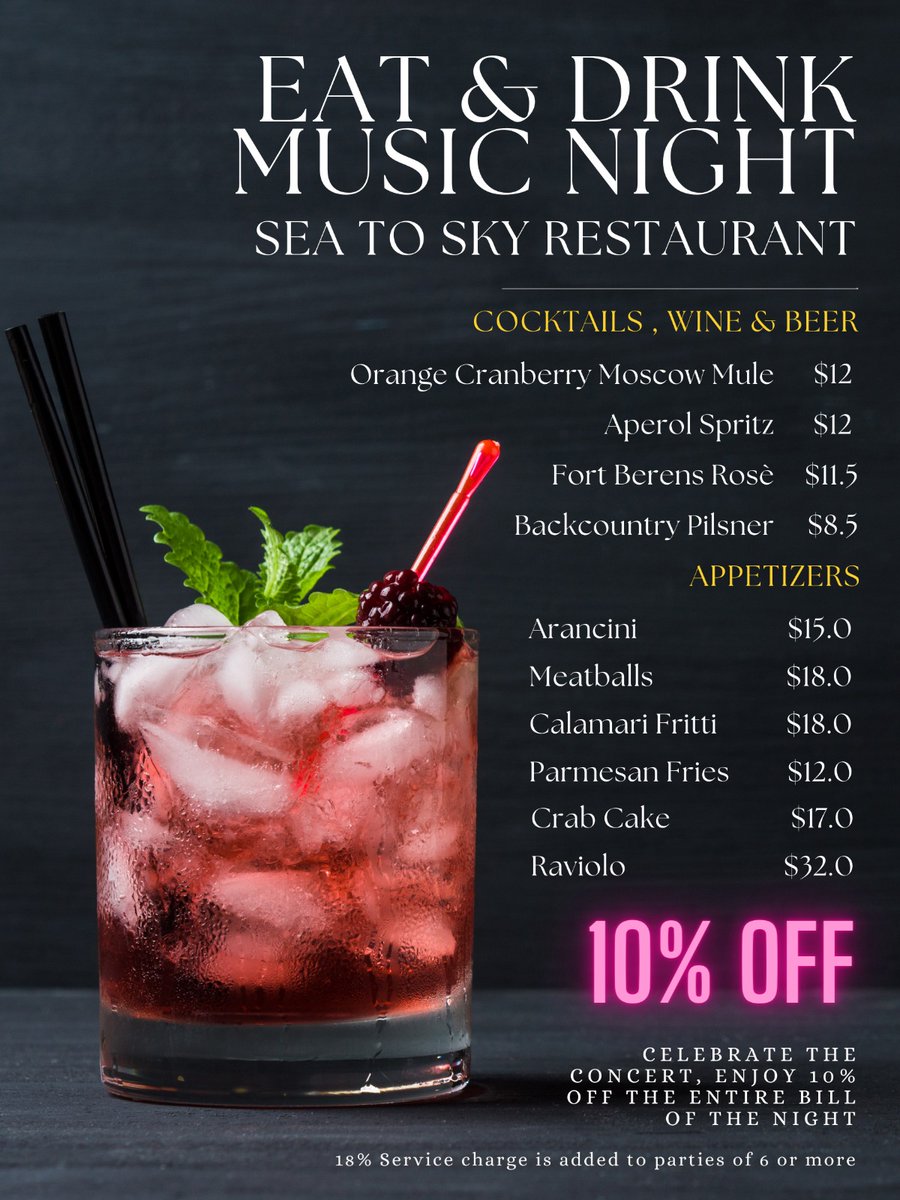Thursday June 22nd come join us at the Sea to Sky Restaurant! 
We have live music starting at 6PM. Don't miss the fun ✨
.
.
#furrycreekgolfandcountryclub #vancouver #vancouverevents #vancouverpromos #vancouvergolf #vancouverfoodie #vancouvergolf #vancouver #squamishrestaurant