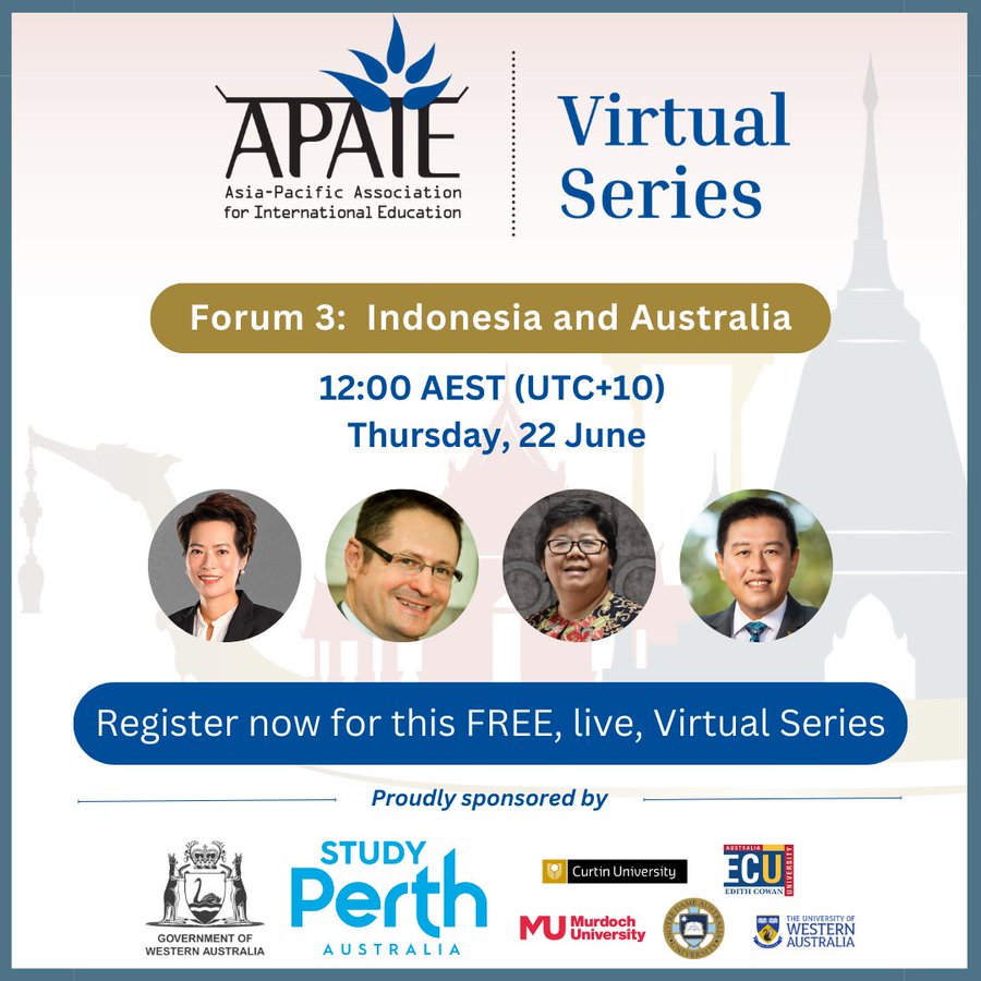 The APAIE 2023 Virtual Series forum is on tomorrow from 12-1pm AEST (UTC+10)! Join the live panel discussion for the latest on the higher education sectors of Indonesia and Australia and put your questions to the regional experts. This is a free event! freewww.apaieconference.net/virtual-series