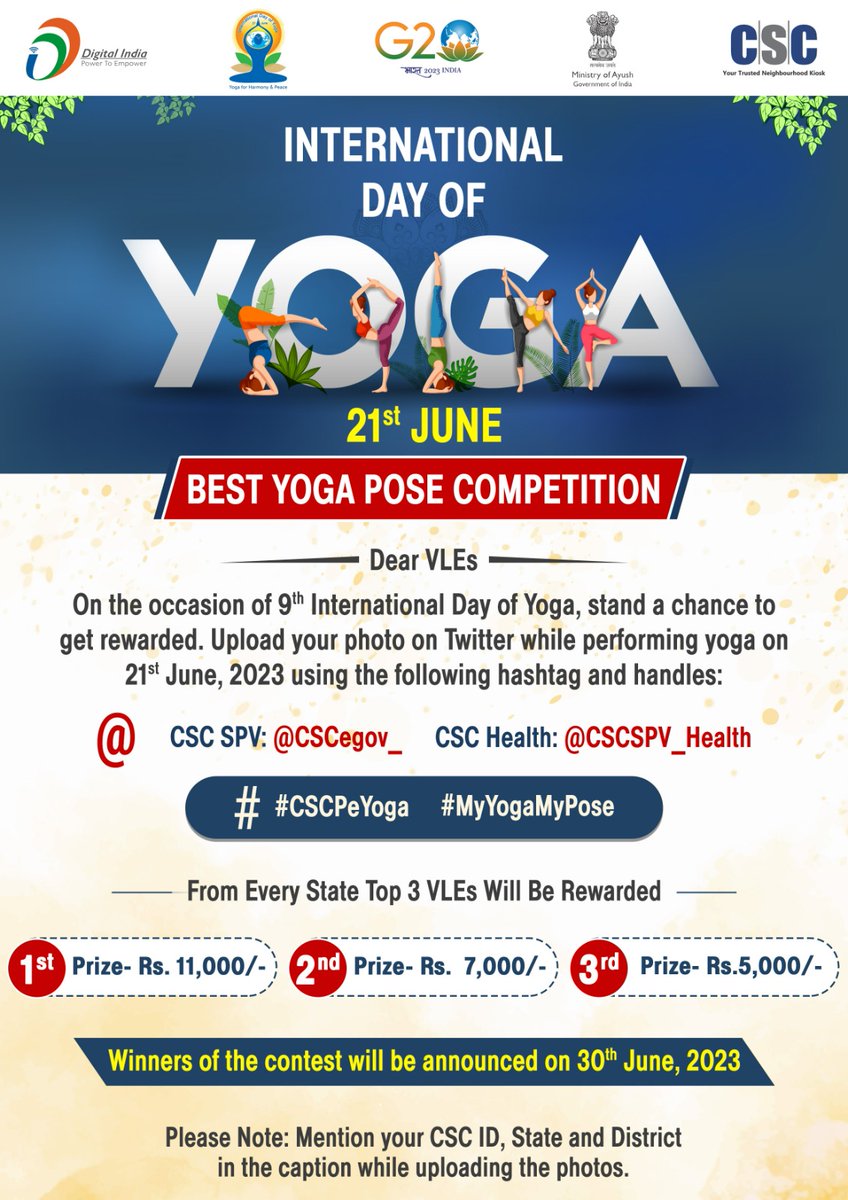 CSCegov_'s tweet photo. This #InternationalDayofYoga2023, #CSC brings you the BEST YOGA POSE COMPETITION...

Stand a chance to WIN rewards.

Upload your photo today between 12 PM to 1 PM while performing #yoga using the following:

Handles: @CSCegov_ @CSCSPV_Health
Hashtag: #CSCPeYoga #MyYogaMyPose https://t.co/aZbbhLCnZ3