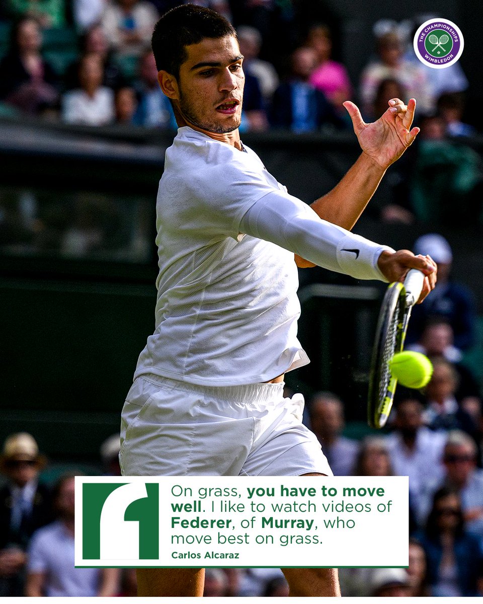 Wimbledon's tweet photo. Taking inspiration from two grass court greats 🌱 💭

#Wimbledon | @carlosalcaraz https://t.co/FH5tJg3aI2